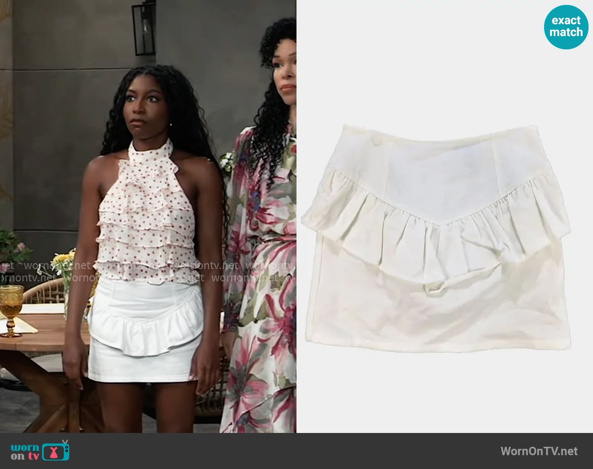 Aqua Ruffled Mini Skirt worn by Trina Robinson (Tabyana Ali) on General Hospital