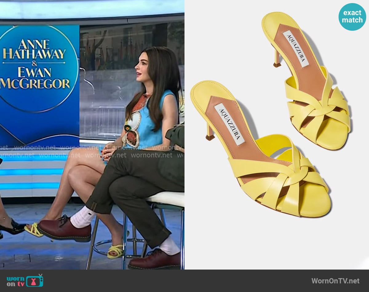 Aquazzura Copacabana Leather Mules worn by Anne Hathaway on Today
