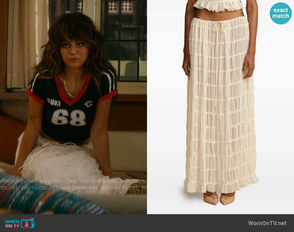 Arcina Ori Juliette ruched maxi skirt worn by Allie Hayes (Mika Abdalla) on Off Campus