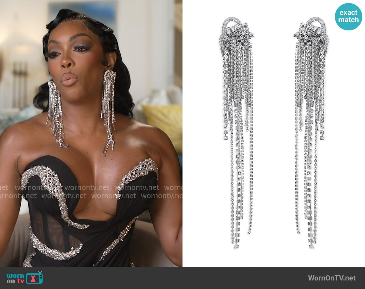Area Messy chain crystal-embellished earrings worn by Porsha Williams on The Real Housewives of Atlanta