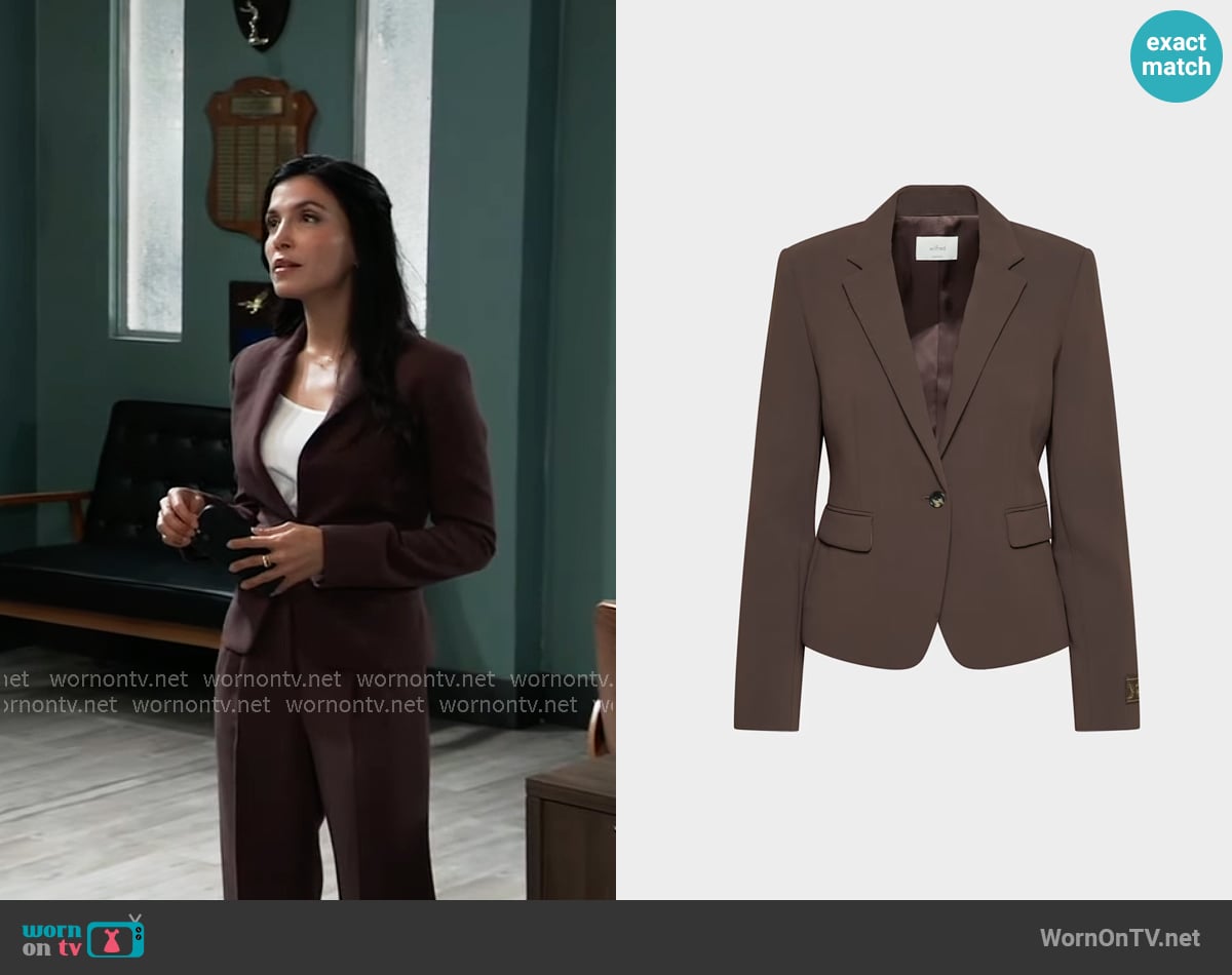 Aritzia Etiquette Blazer in Rich Mocha Brown worn by Justine Turner (Nazneen Contractor) on General Hospital