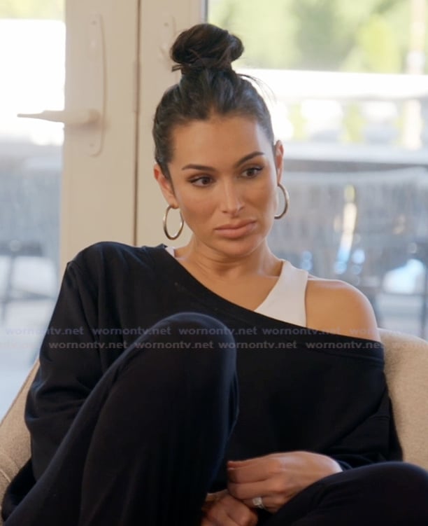 Ashley’s black off shoulder sweater on The Real Housewives of Rhode Island