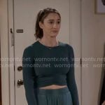 Ashley’s green long sleeve crop top and sweatpants on Beyond the Gates
