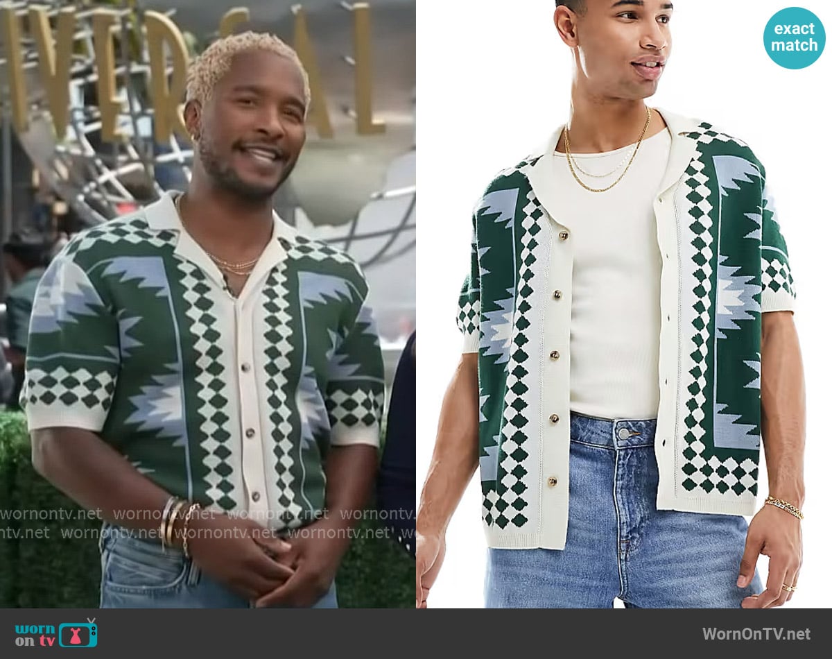 ASOS Relaxed Knit Button up Polo worn by Scott Evans on Access Hollywood