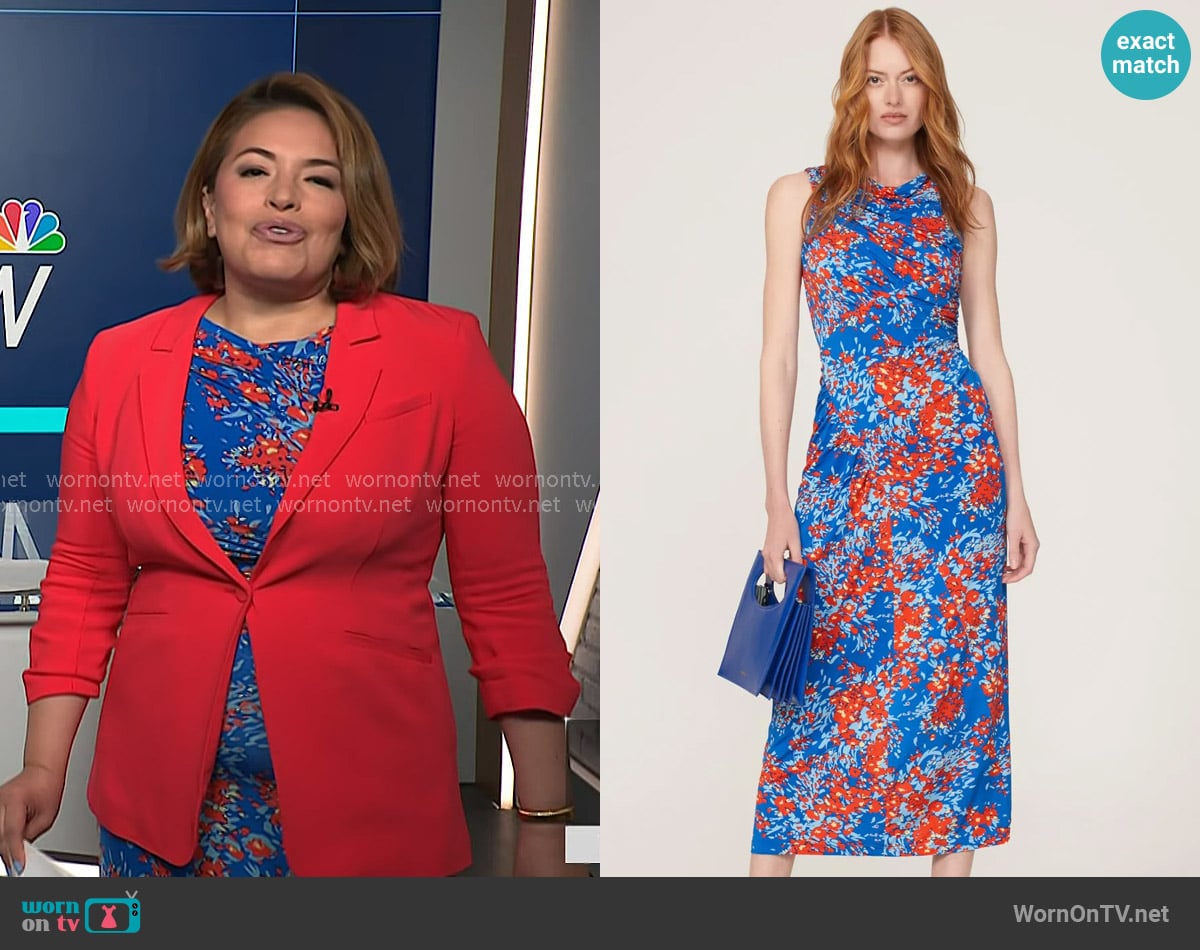 Atlein Collective Ruched Floral Midi Dress worn by Gilma Avalos on NBC News Daily
