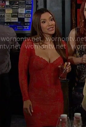 Audra’s red lace long sleeve dress on The Young and the Restless