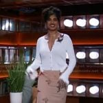 Avantika’s white applique top and embroidered skirt on The Kelly Clarkson Show