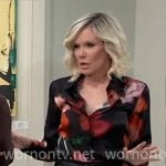 Ava’s black floral blouse and leather pants on General Hospital