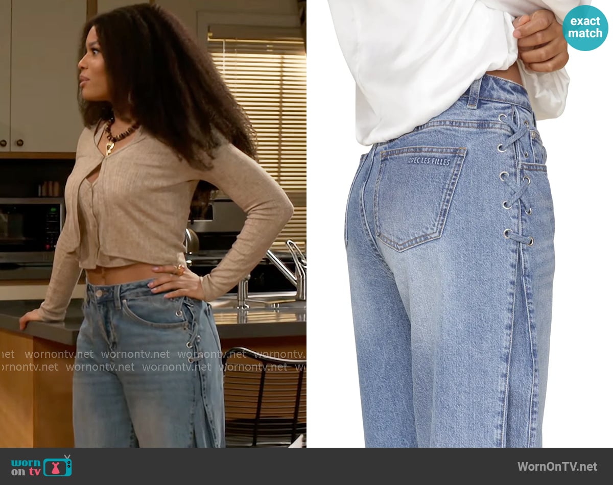 Avec Les Filles High Waist Adjustable Leg Jeans worn by Eva Thomas (Ambyr Michelle) on Beyond the Gates
