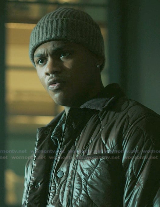 Bakari’s brown quilted jacket on The Chi