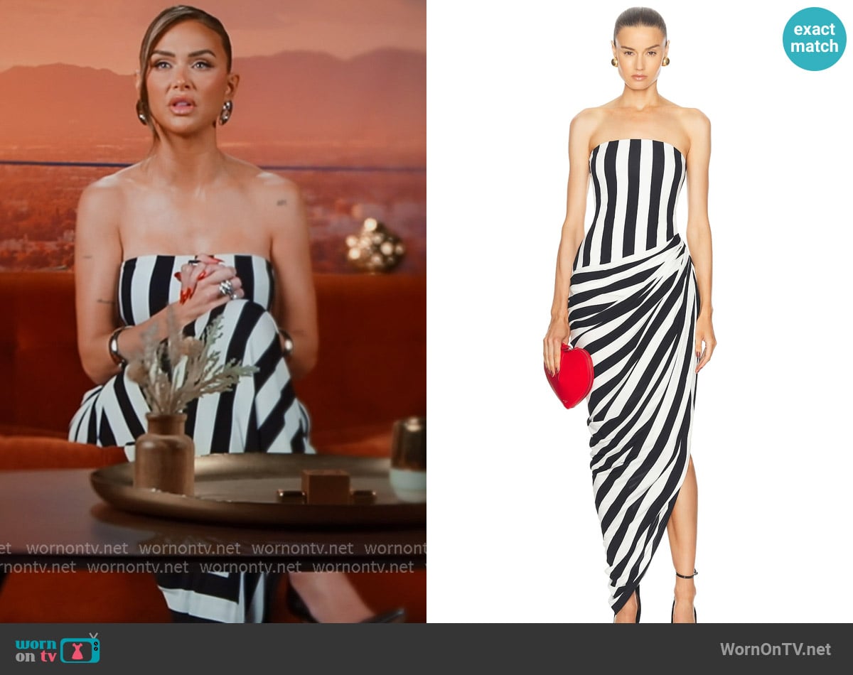 Balmain Bustier Stripe Draped Jersey Long Slit Dress worn by Lala Kent on The Valley