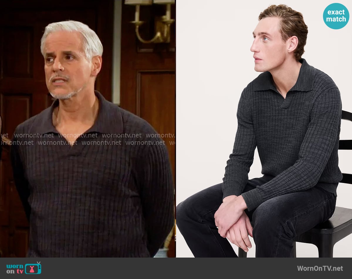 Banana Republic Linen-Cotton Slub Sweater Polo in Washed Black worn by Michael Baldwin (Christian LeBlanc) on The Young and the Restless