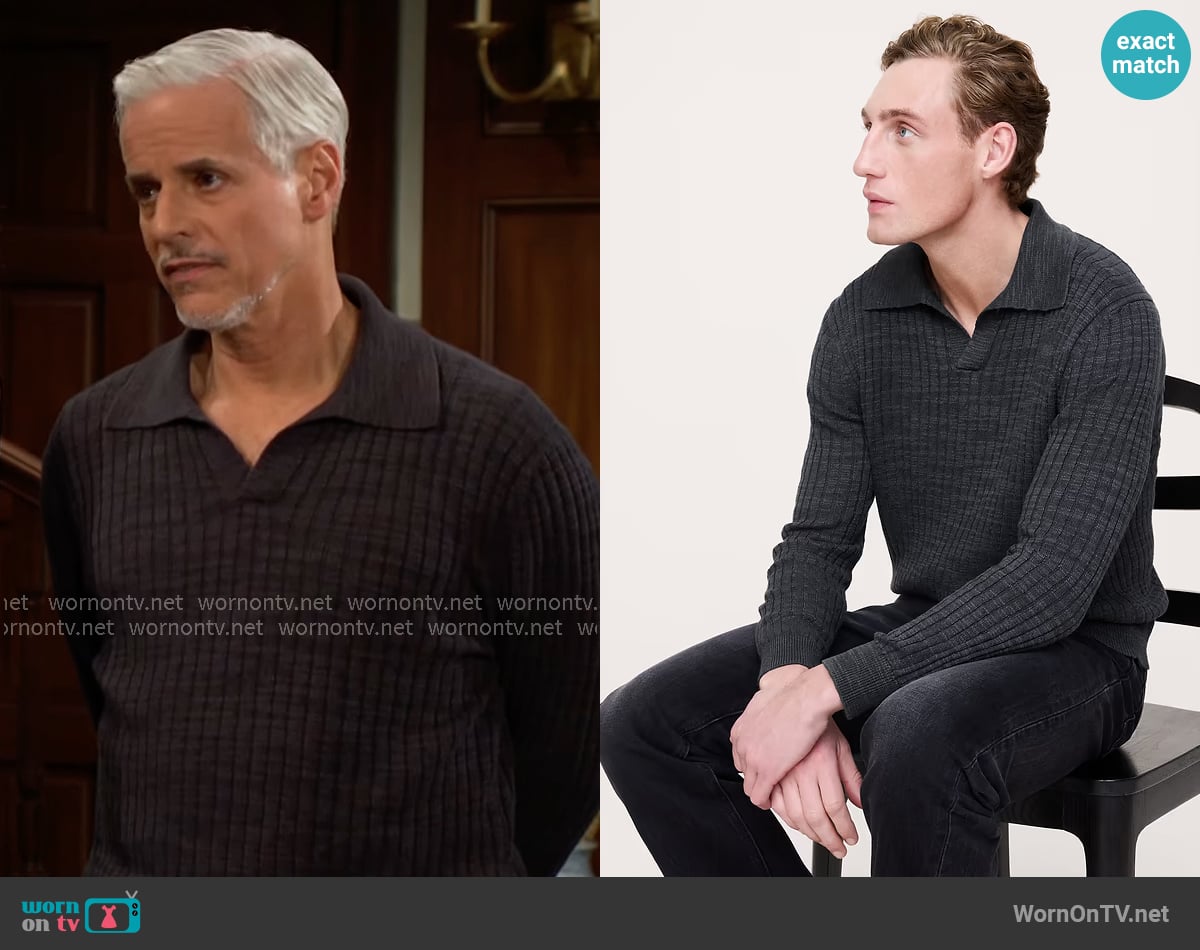 Banana Republic Linen-Cotton Slub Sweater Polo in Washed Black worn by Michael Baldwin (Christian LeBlanc) on The Young and the Restless