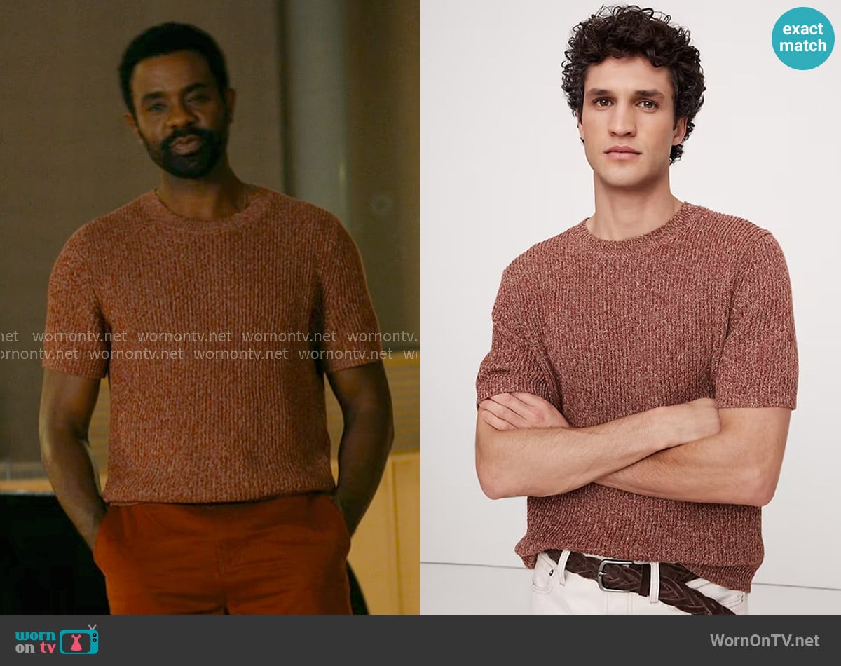 Banana Republic Ribbed Linen-Cotton Short-Sleeve Sweater in Crimson Red worn by Daveed (Brandon Scott) on Off Campus