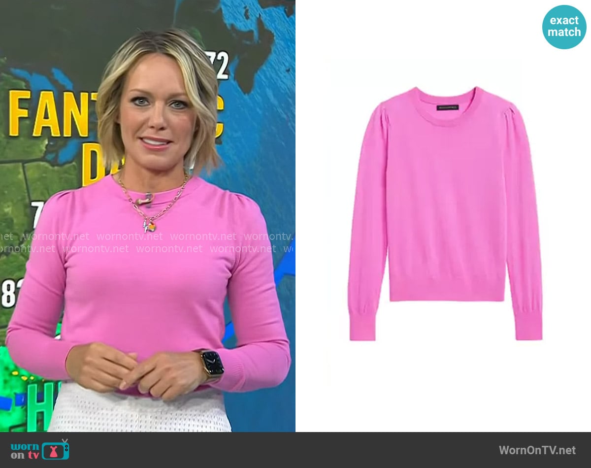 Banana Republic Washable Merino Wool Puff-Sleeve Sweater in Neon Pink worn by Dylan Dreyer on Today