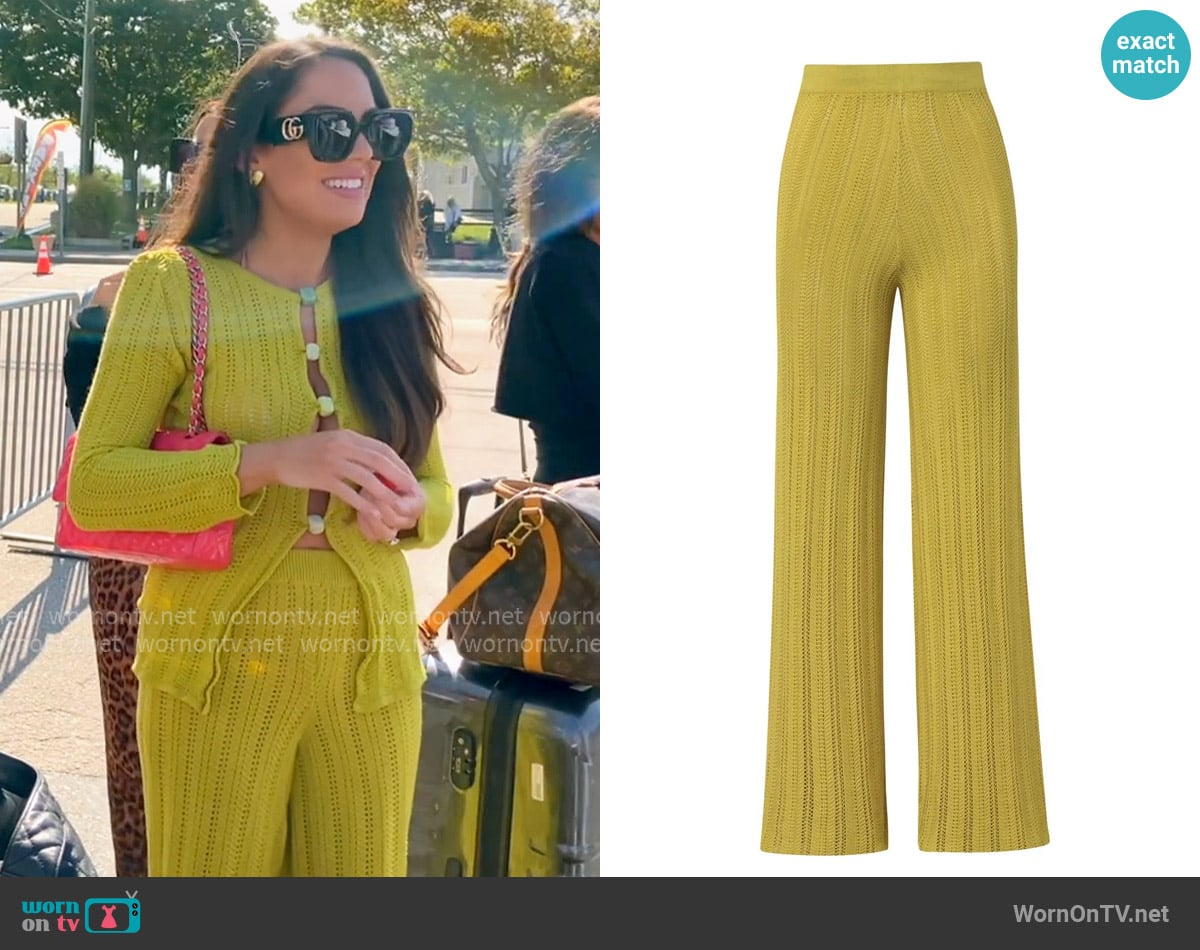 BaoBab corsica sheer knit wide-leg pants worn by Rosie DiMare on The Real Housewives of Rhode Island