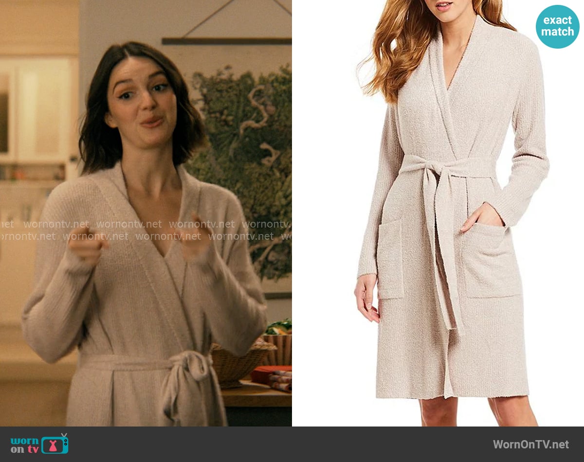 Barefoot Dreams CozyChic® Light Ribbed Short Wrap Cozy Robe worn by AJ Pascarelli (Ella Hunt) on Not Suitable For Work