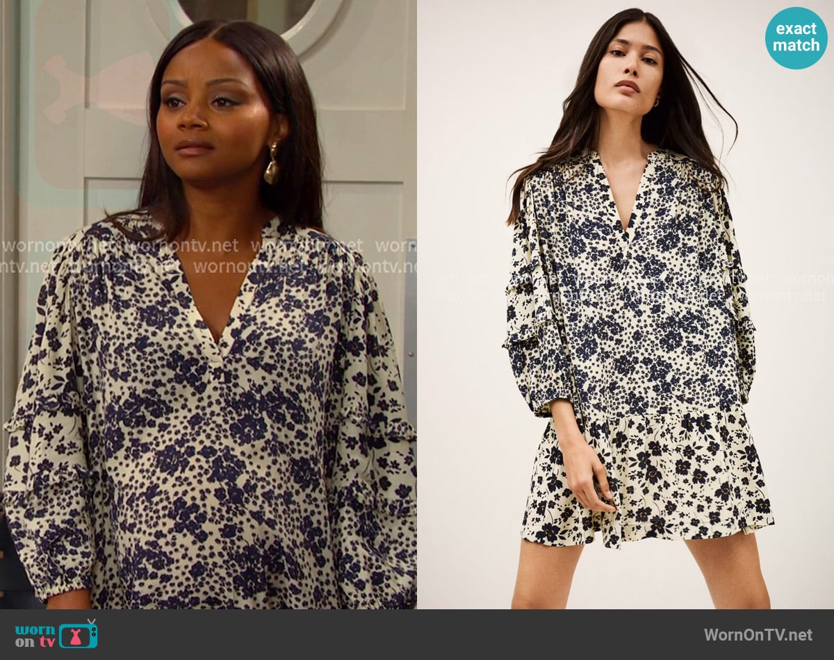 Ba&Sh Mady Dress in Ecru worn by Chanel Dupree (Raven Bowens) on Days of our Lives