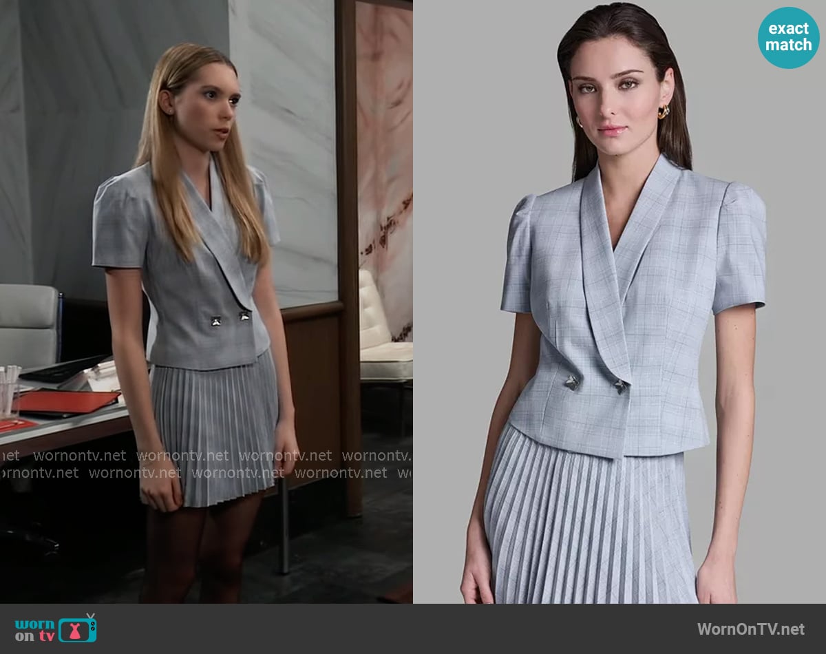 BCBG Draped Collar Two-Button Plaid Jacket worn by Charlotte Cassadine (Bluesy Burke) on General Hospital