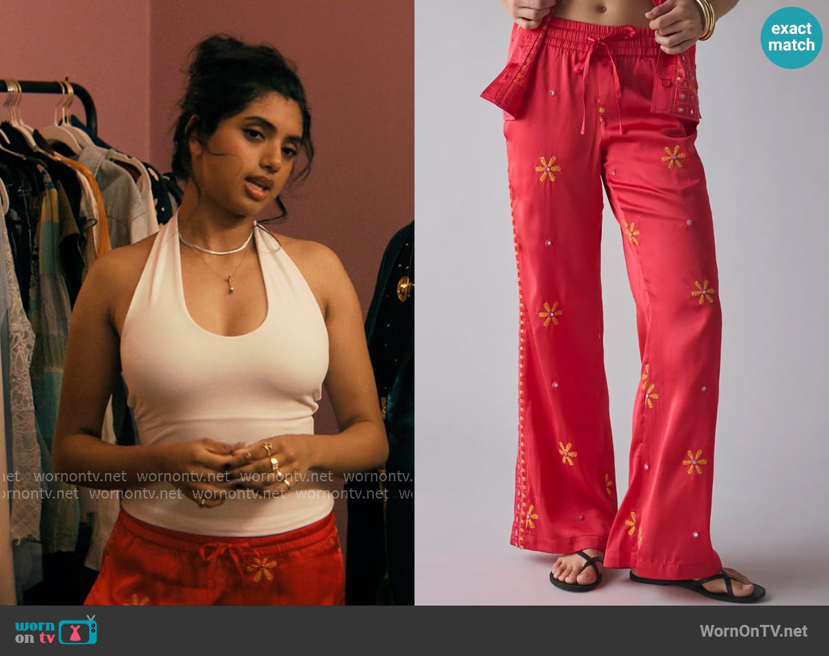 BDG at Urban Outfitters Nash Satin Mirror Sequin Flare Pull-On Pants worn by Abhinaya Chilukuri (Avantika) on Not Suitable For Work