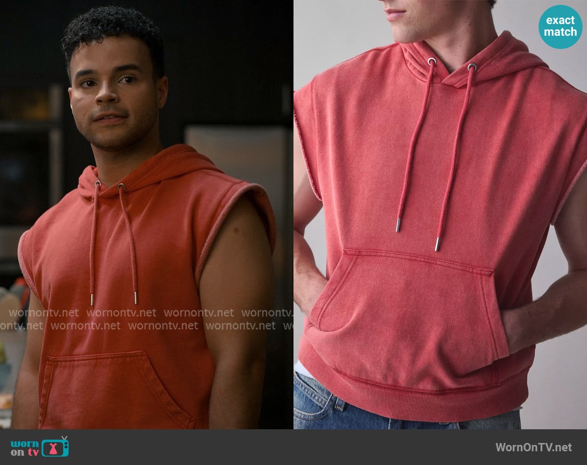 BDG Bonfire Cutoff Cropped Hoodie Sweatshirt worn by Isaac Downey (Chris Medlina) on Sweet Magnolias