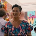 Beatriz’s abstract print v-neck dress on Sweet Magnolias