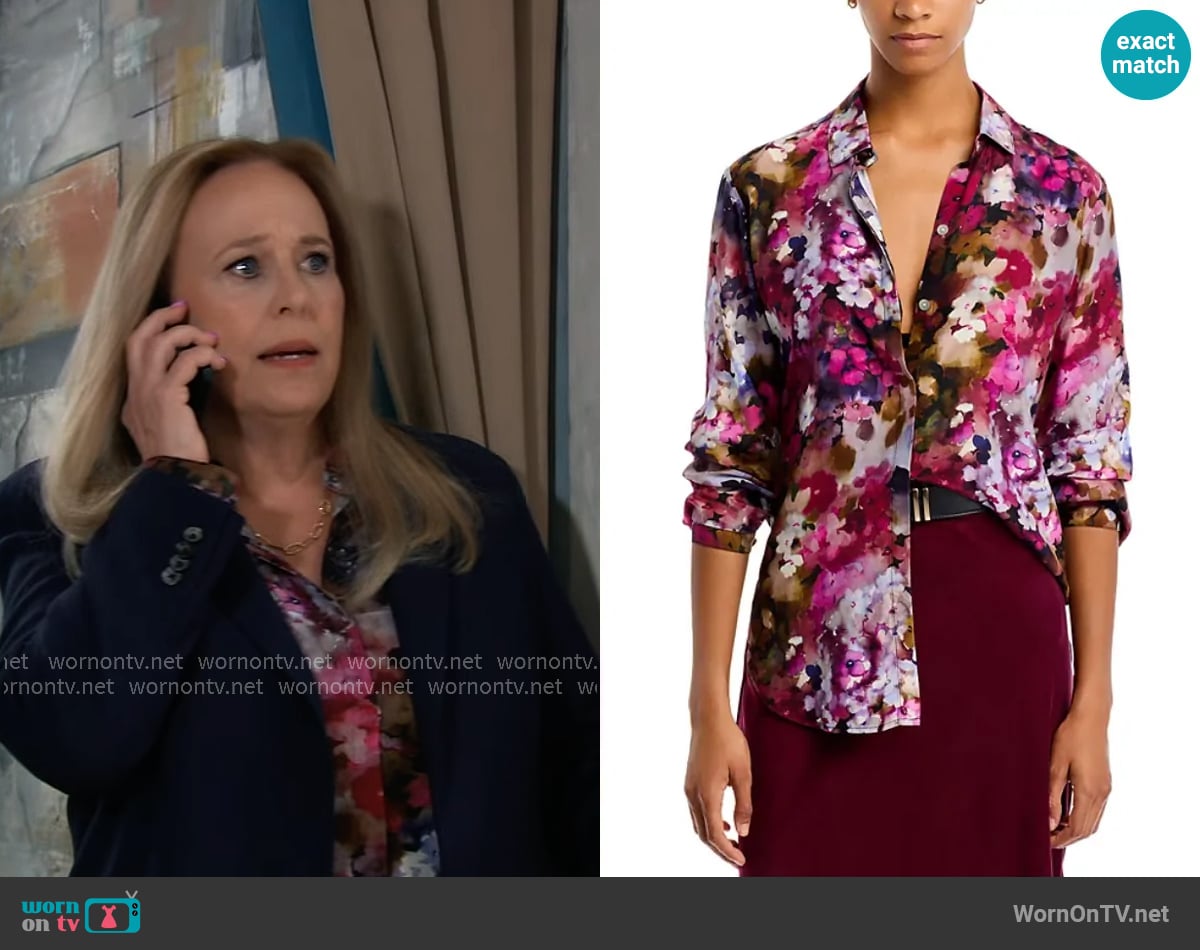 Bella Dahl Hipster Shirt in Twilight Fleur Print worn by Laura Collins (Genie Francis) on General Hospital