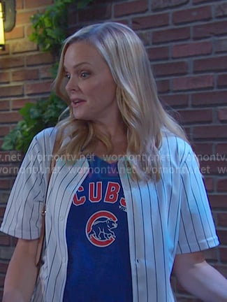 BElle’s blue Chicago Cubs print tee on Days of our Lives