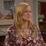 Belle’s burgundy and ivory printed dress on Days of our Lives