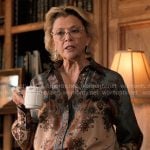 Beulah’s blue printed button down blouse on Dutton Ranch