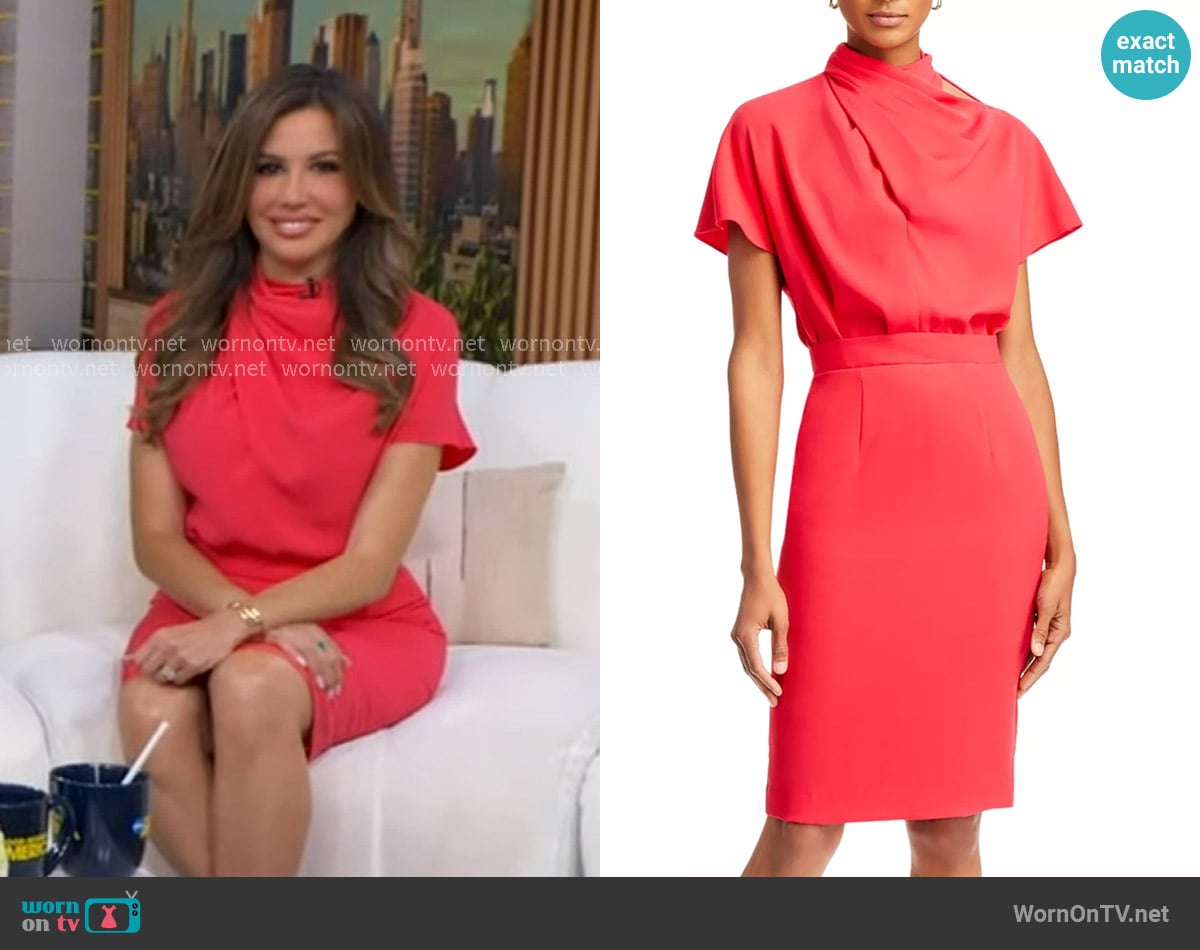 Black Halo Estella Wrap Neck Dress worn by Leslie Lopez on Good Morning America