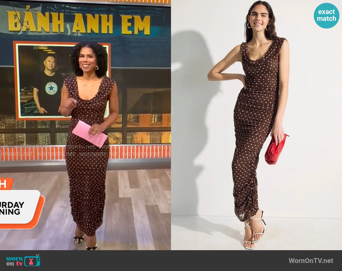 Black Halo Evangeline Maxi Dress worn by Adriana Diaz on CBS Mornings