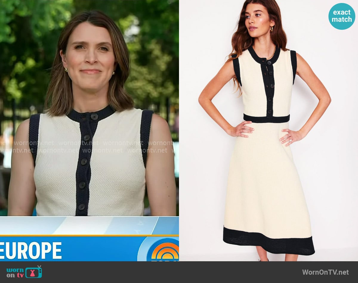 Boden Crochet Trim Knitted Dress in Ivory/Navy worn by Molly Hunter on Today