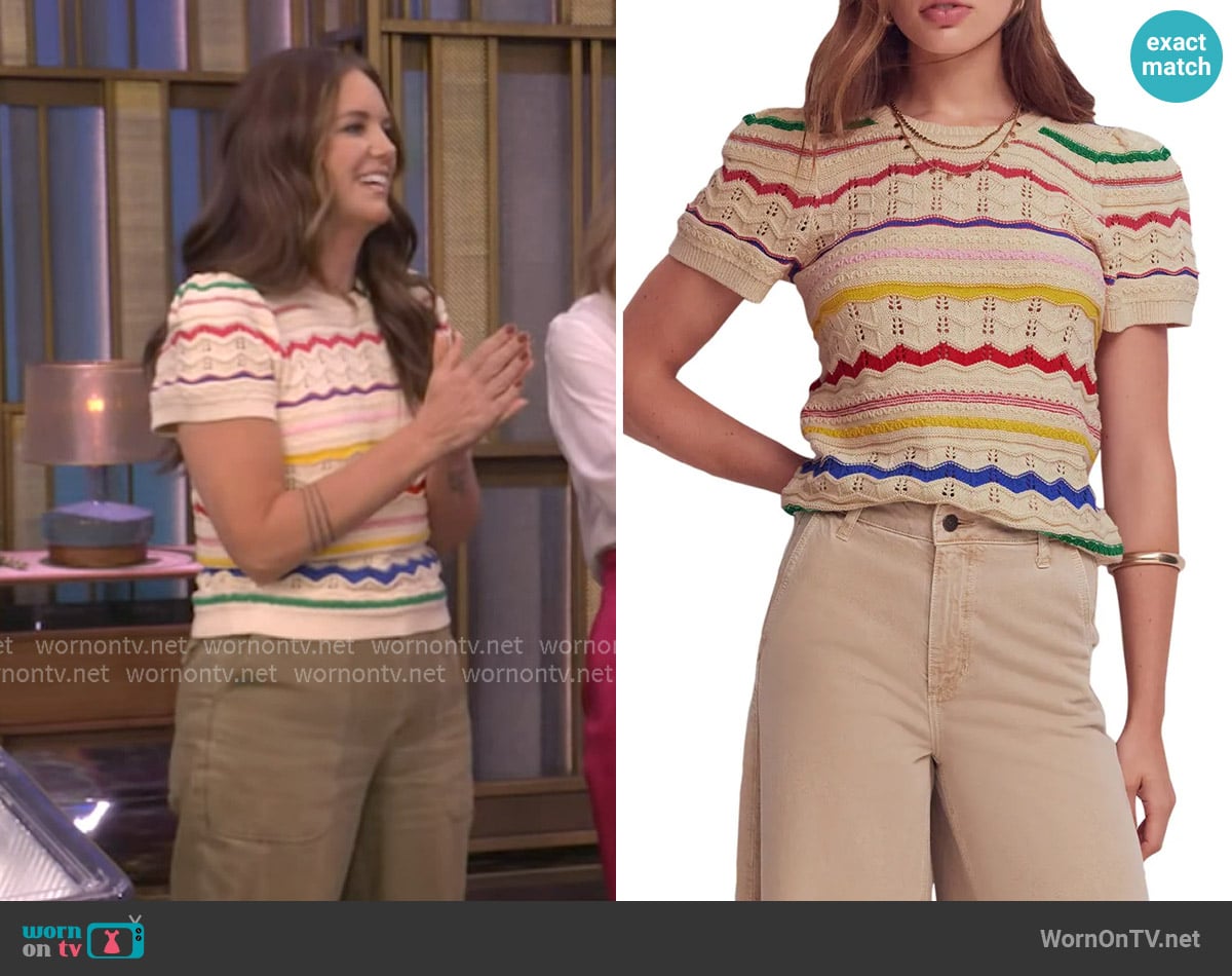 Boden Monica Stripe Pointelle Stitch Top worn by Monica Mangin on Live with Kelly and Mark