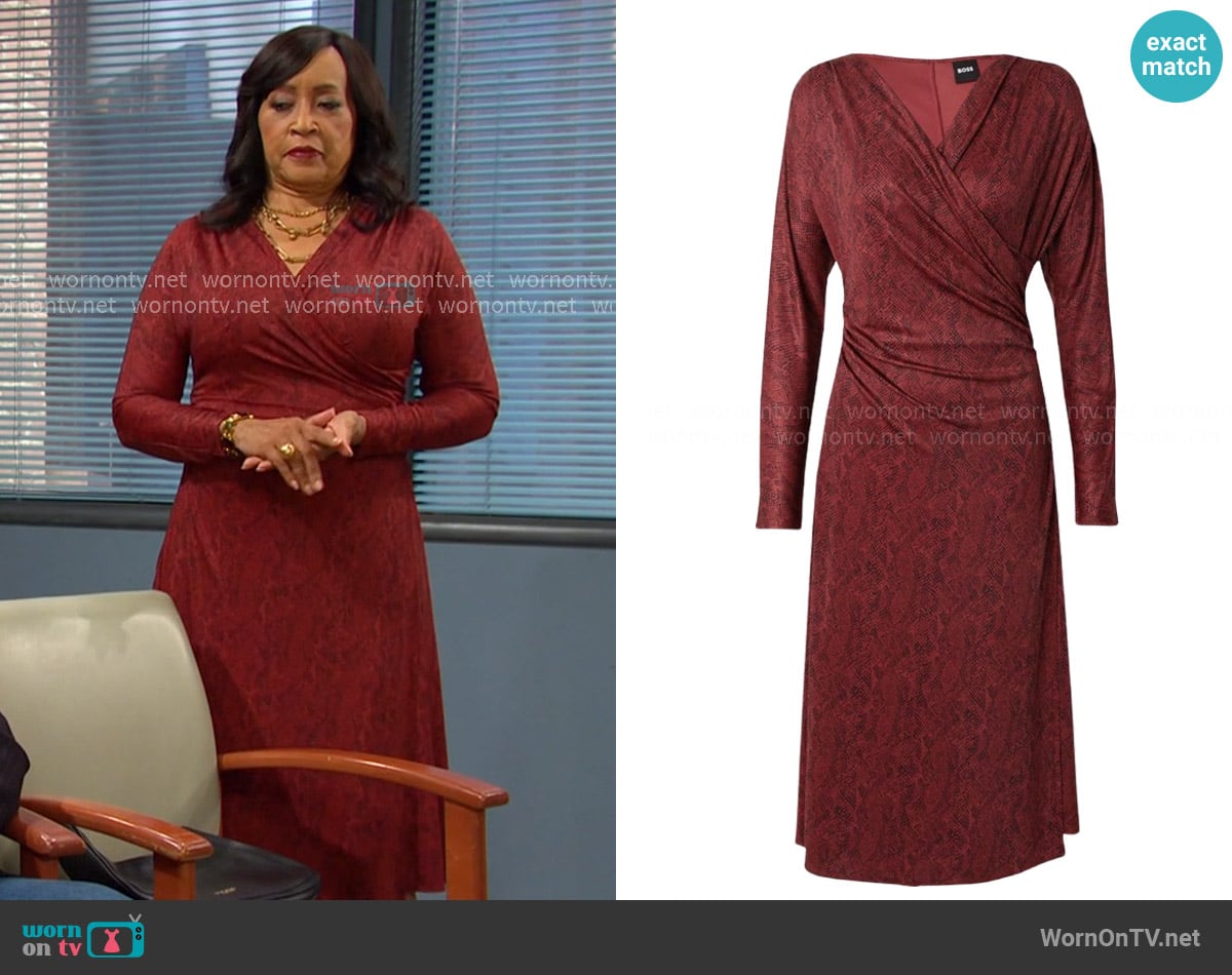 Boss Ettita Midi Dress in Red worn by Paulina Price (Jackée Harry) on Days of our Lives