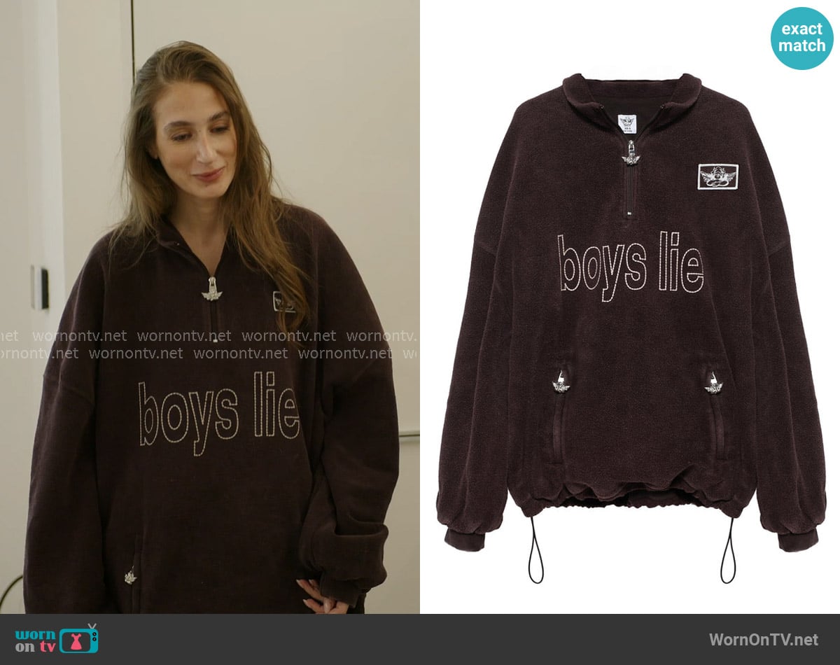 Boys Lie Bffae Half Zip A1 Crewneck Sweatshirt worn by Amanda Batula on In The City