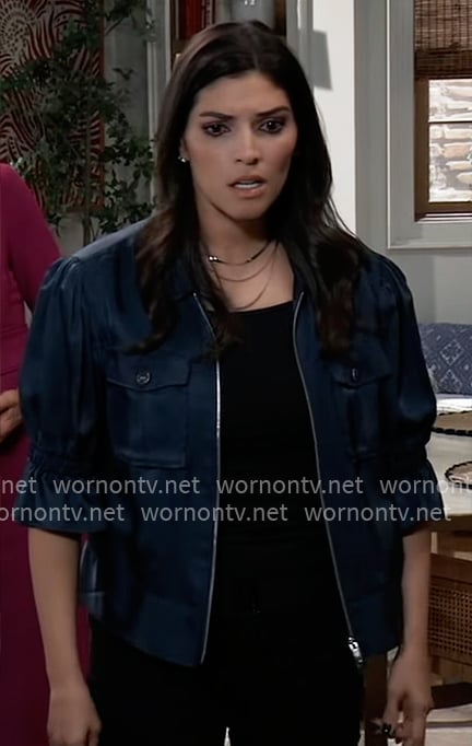 Brook-Lynn’s navy satin jacket on General Hospital