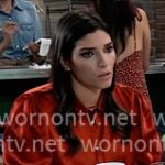 Brook Lynn's red button down top with ruffle sleeves on General Hospital