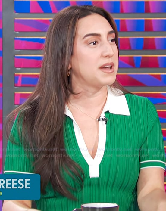 Brooke Reese’s green contrast dress on Access Hollywood