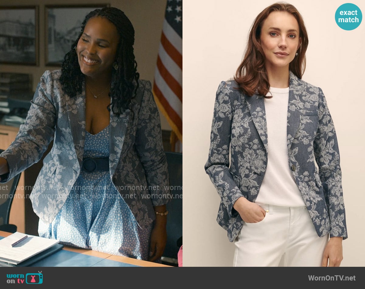 Brooks Brothers Cotton Blend Floral Jacquard Peak Lapel Jacket worn by  Peggy Joyce Martin (Brittany L. Smith) on Sweet Magnolias