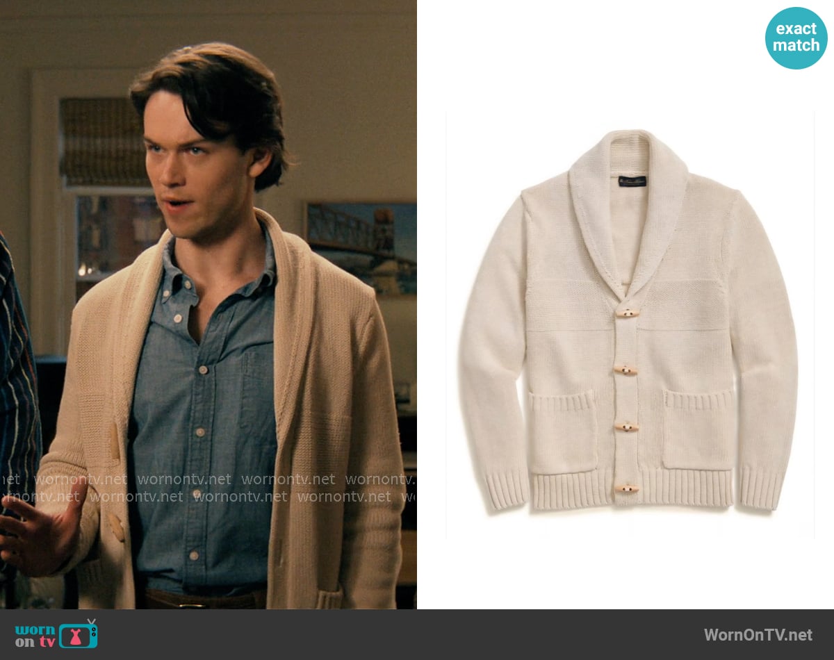 Brooks Brothers Cotton Shawl Collar Toggle Cardigan in Oatmeal worn by Josh Teitelbaum (Jack Martin) on Not Suitable For Work