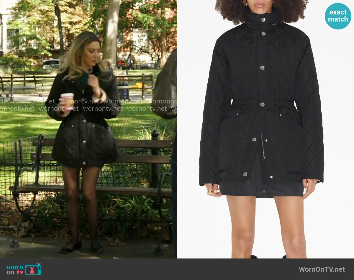 Burberry Detachable-hood Diamond-quilted Jacket worn by Georgina Ferzli on In The City
