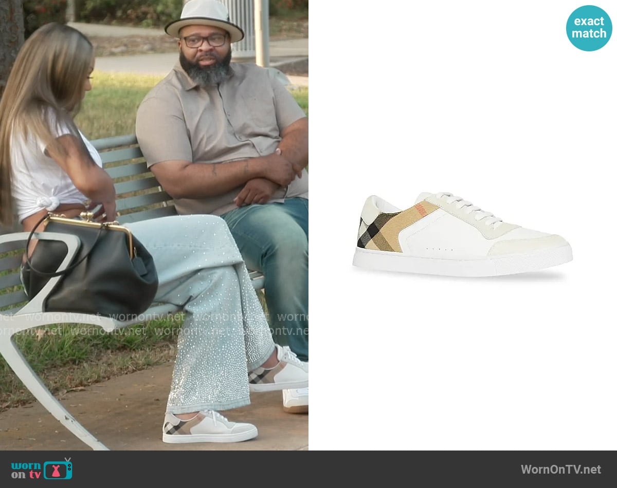 Burberry Reeth Low-Top Check Detail Leather Sneakers worn by Drew Sidora on The Real Housewives of Atlanta