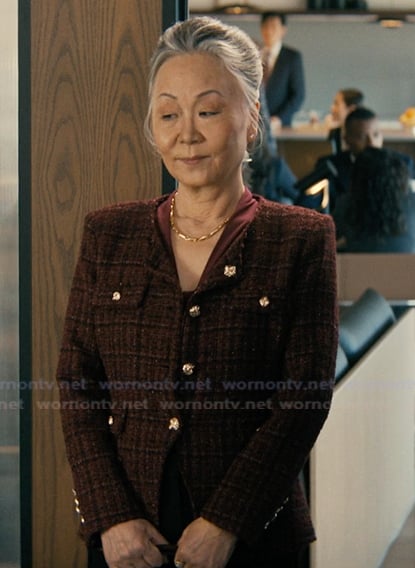 Burgundy tweed blazer on Not Suitable For Work