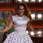 Candiace’s white polka dot vest and mini skirt on The Kelly Clarkson Show