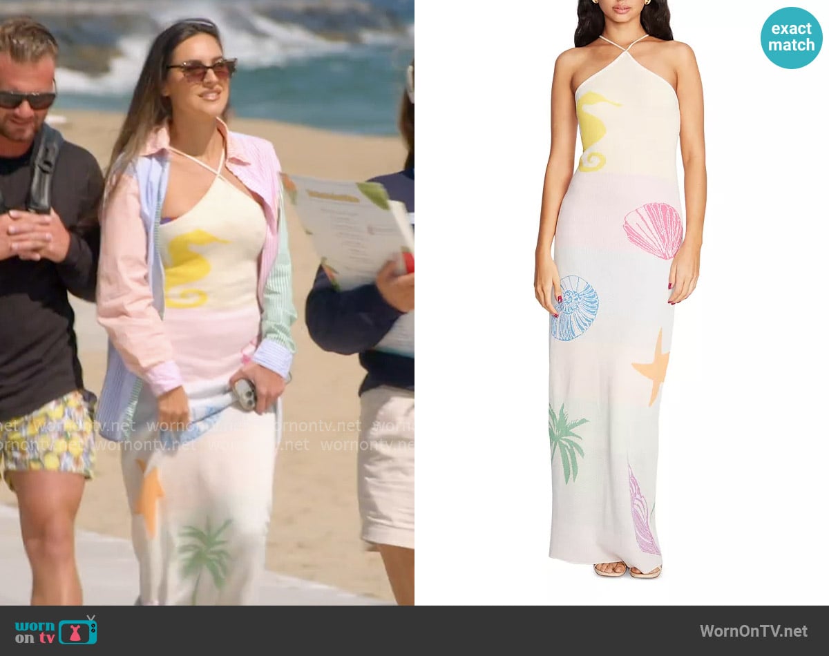 Capittana Barbara Seashell Print Cover-Up Dress worn by Kelsey Swanson on The Real Housewives of Rhode Island