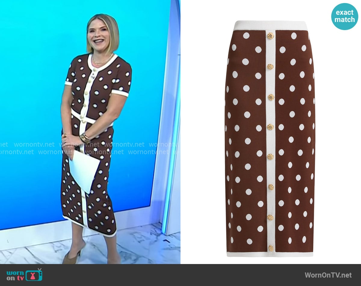 Cara Cara Alice Polka Dot Midi-Skirt in Cocoa Dot worn by Jenna Bush Hager on Today
