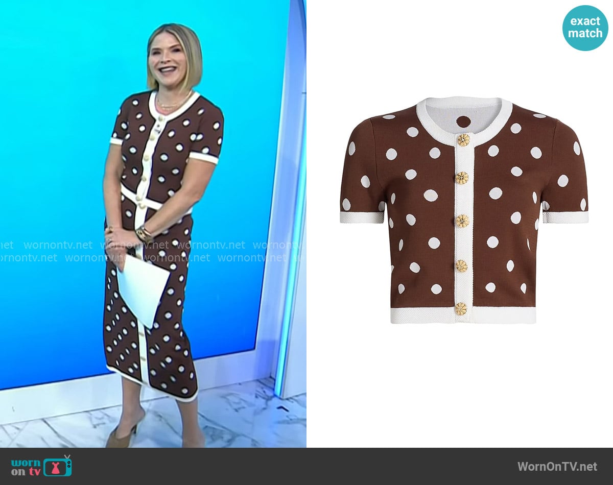 Cara Cara Sona Polka Dot Knit Top in Cocoa Dot worn by Jenna Bush Hager on Today