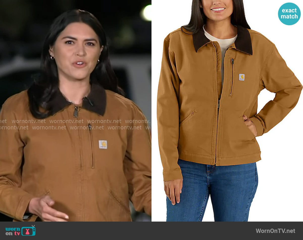 Carhartt Iconic Crawford Detroit Jacket in Carhartt Brown worn by Melissa Adan on Good Morning America