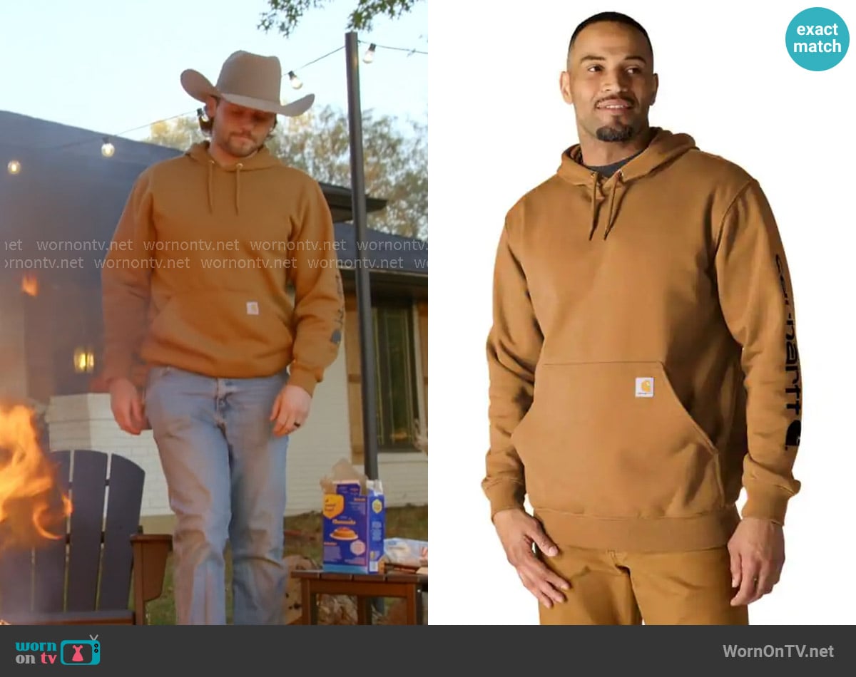 Carhartt Iconic K288 Logo Sweatshirt in Carhartt Brown worn by Jesse McBee on The McBee Dynasty Real American Cowboys
